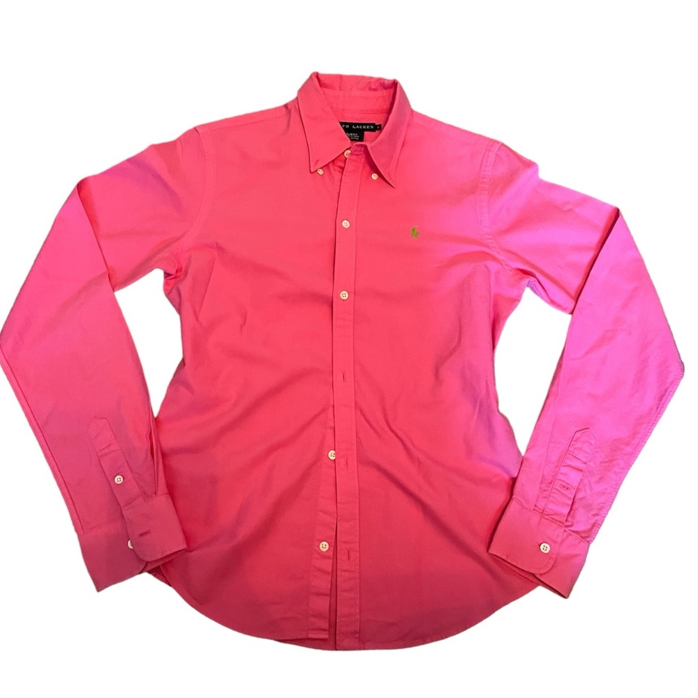 polo ralph lauren pink collared dress shirt blouse slim fitting